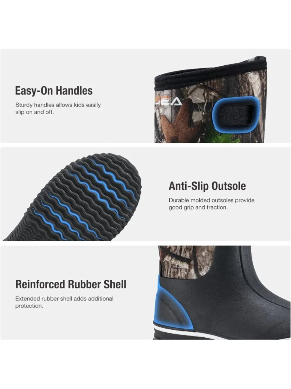 Waterproof Kids Rain Boots, Insulated Rubber Neoprene, All-Weather Outdoor Mud